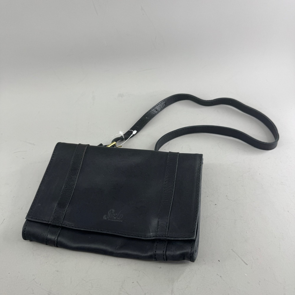Sseko Womens Black Leather Belt Bag Waist Pack Convertible Crossbody Purse